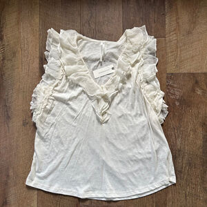 Anthropologie Cream Ruffle Tank Top